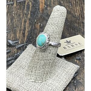 Barse Floral Oval Ring- Turquoise- Silver-7-NWT